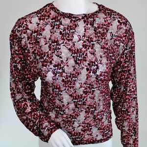 Zara Basic Women's NWT Long Sleeve Lace Shirt Size Small Sheer Abstract Pullover